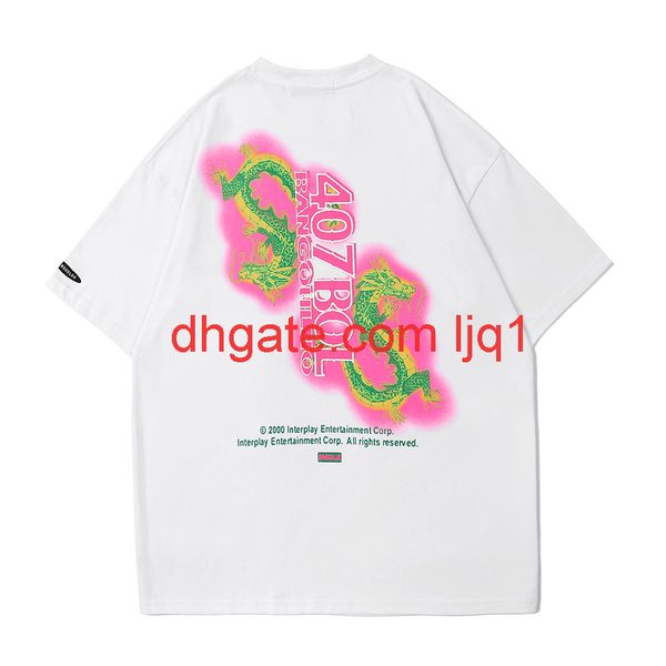 

cartoon dragon printed short sleeve t-shirt men's fashion brand round neck 5-sleeve harajuku fashion loose half sleeve, White;black