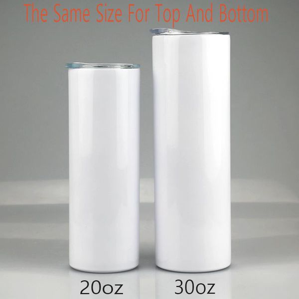 

20oz 30oz blank sublimation skinny tumblers straight cups leak proof water bottle with lid stainless steel slim tumbler cup