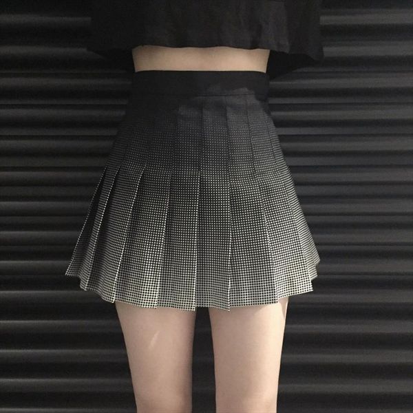 

womens skirts ladies punk kawaii ulzzang pleated skirt graduated printed plaid college high waist skirt female kawaii, Black