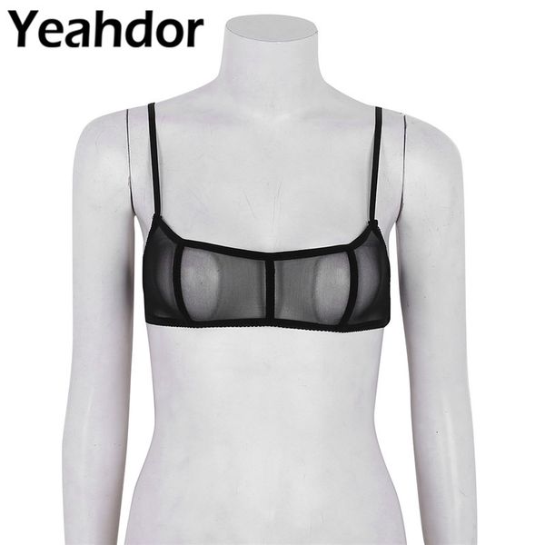 

womens no pad bra lingerie adjustable spaghetti straps see through mesh wire-breathable seamless bralette