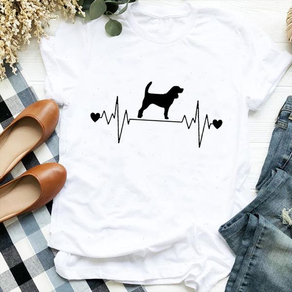 

women lady love heartbeat dog animal 90s summer autumn print t tee womens tshirt for female shirt clothes graphic t shirt, White