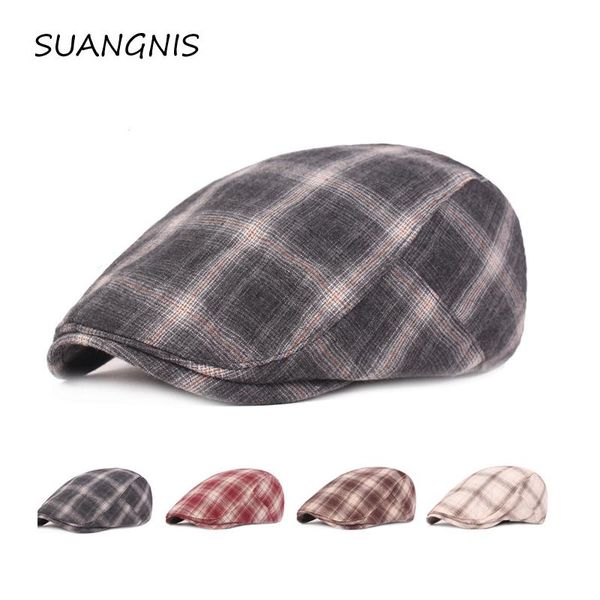 

berets fashion summer sun hats for men women casual plaid cotton beret caps gorras planas boinas check flat cap adjustable male, Blue;gray