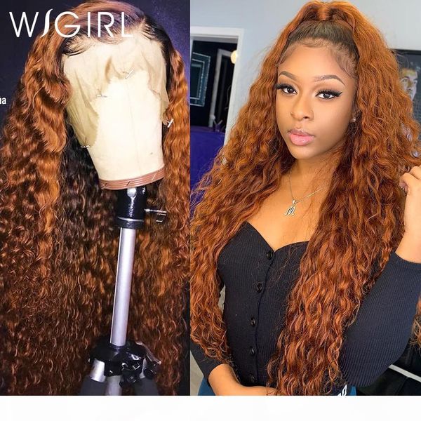 

wigirl ombre color water curly remy lace front human hair wigs highlight deep wave colored brown 1b 30 frontal wig pre plucked, Black
