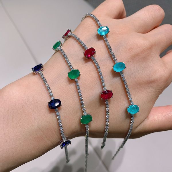 

sterling silver oval cut lab created emerald lab created ruby fashion simple bracelet for women jewelry gifts tanzanite sapphire bracelets, Golden;silver