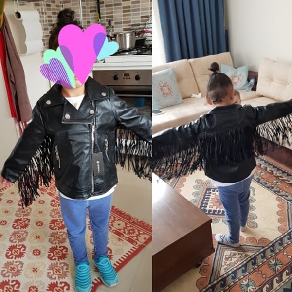 

girls pu jacke 2-7 year old baby girl spring autumn coat fashion lapel, tassel leather, motorcycle leather jacket lj201125, Blue;gray