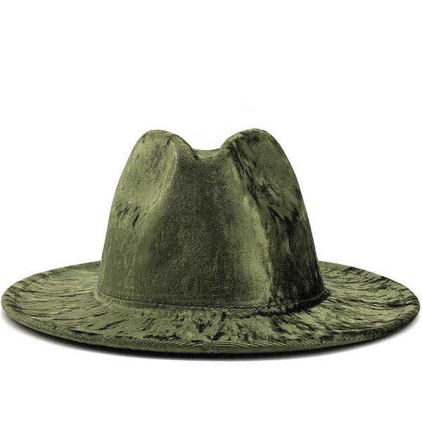 

simple women men gold velvet fedora hat gentleman elegant lady winter autumn wide brim jazz church panama sombrero cap 56-58cm q1218, Blue;gray