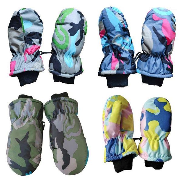 

klv children winter colorful camouflage thicken mitten kids outdoor warm waterproof windproof baby gloves1, Slivery;white