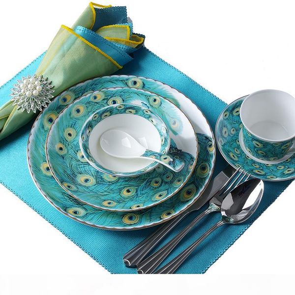 

green ceramic plate, western food plate, suit, decoration and ornament, 10 inch round color model room, tableware, peacock art