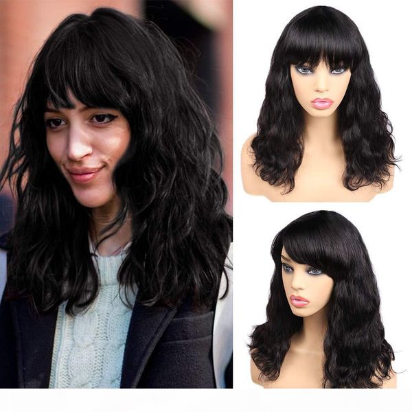 

short wigs for black women human hair wigs with bangs none lace front wig unprocessed brazilian body wave wig natural color 12inch, Black;brown