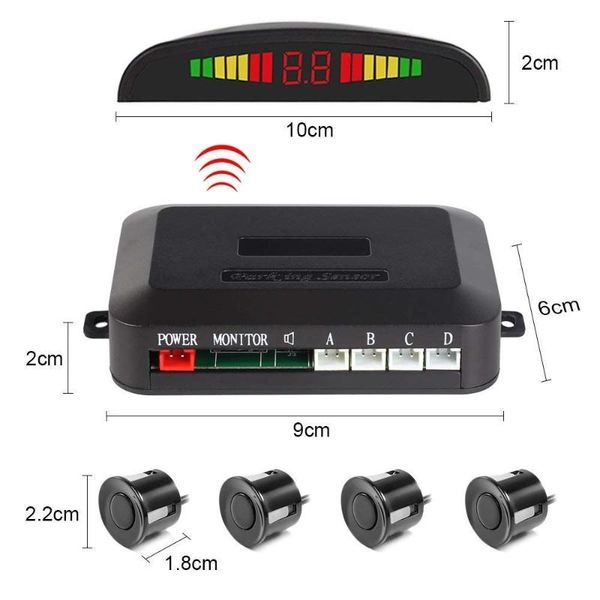 

4 probe wireless parking radar led parking sensor universal wireless rear reverse backup car radar monitor detector