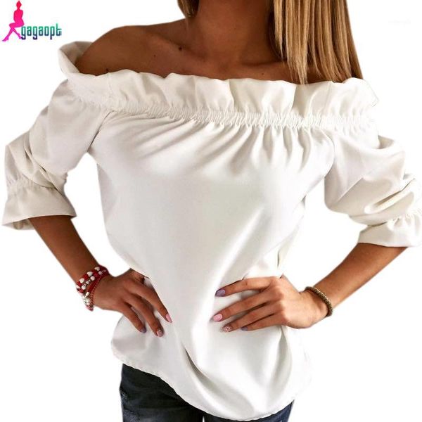 

gagaopt 2016 off shoulder t-shirt women fashion solid casual t-shirt female summer 1, White