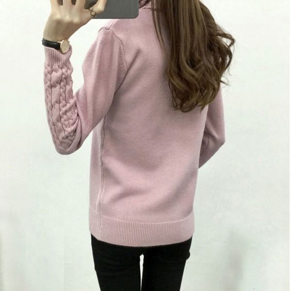 

new autumn winter women knitted sweaters pullovers turtleneck long sleeve solid color slim elastic sweater women y200116, White;black