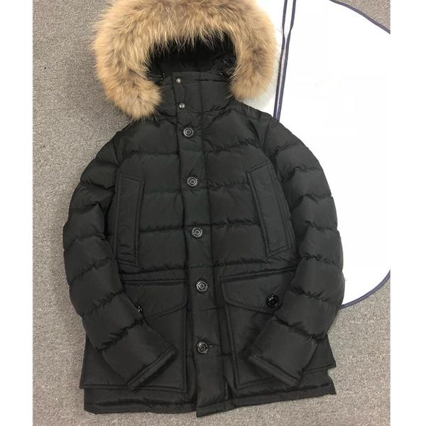 

men's down & parkas men windproof jackets warm fur hooded winter outerwear casual 90% white coats male padded, Black