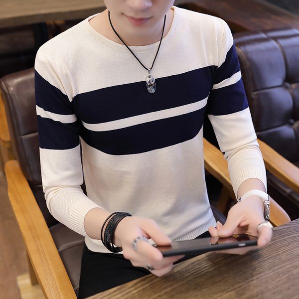 

2021 new autumn nightgown men's pullover striped man's jacket shirts pull long sleeve clothes homme spring k271 j9qr, White;black