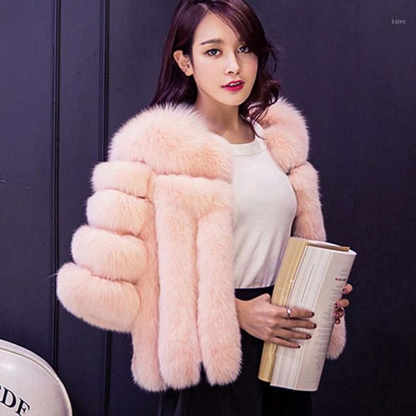 

savabien women faux fur coat fluffy jacket 2020 fashion cropped furry thick warm oversized fake fur coats casual office overcoat1, Black