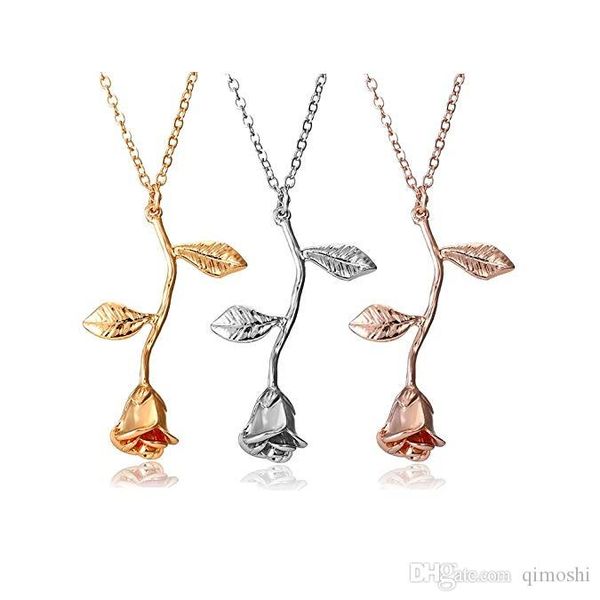 

rose pendant necklace sterling silver retro 3d rose leaf necklace gift valentine's day women's birthday gift