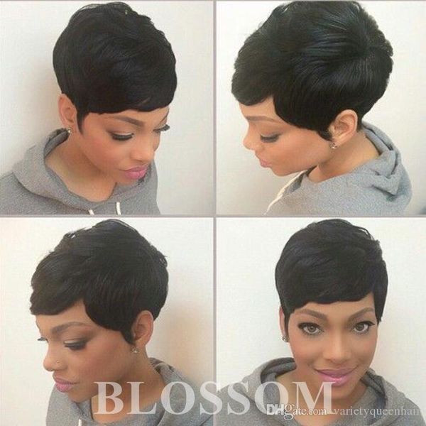 

100% human hair pixie short cut wigs black very short hair wigs none lace human hair wig for women, Black;brown