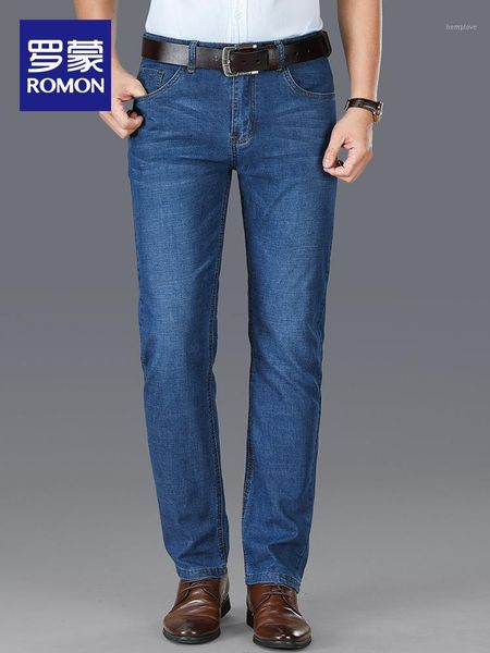 

romon 2020 autumn men's stretch pants trendy versatile jeans business straight casual pants 6k0952991, Blue