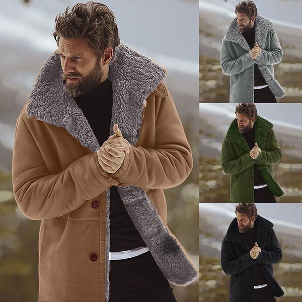 

men's down & parkas winter coat warm wool men jacket sheepskin faux lamb jackets fashion green overcoat gray outerwear chaquetas hombre, Black