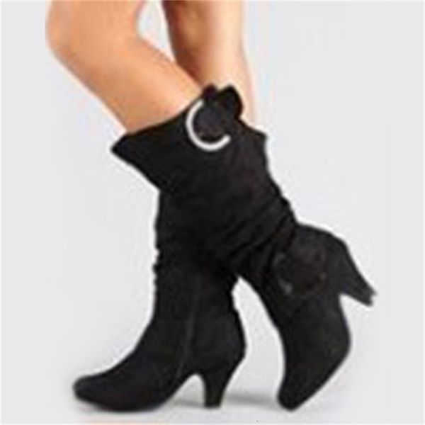 

2021 new women high heel autumn mid calf boots zip buckle spike heels plus size ladies fashion shoes lqdo, Black
