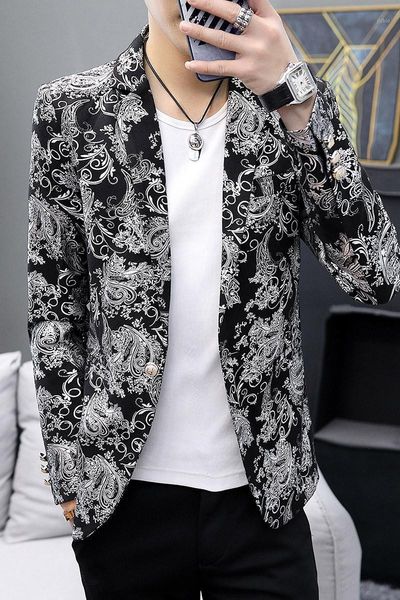 

men's suit 2021 spring hair stylist gold print suit singer performance clothes youth night stage jacket trend1, White;black