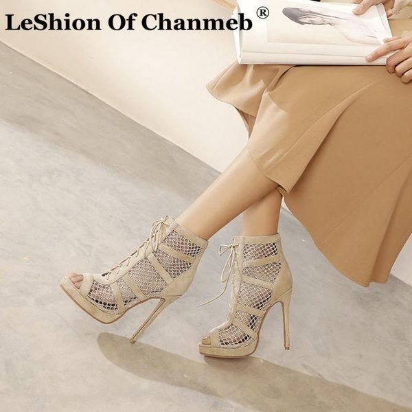 

leshion of chanmeb biggest plus size 48 50 14 15 shoes women 12cm stiletto heel peep toe mesh net summer boots sandals woman new, Black
