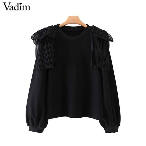

vadim women black patchwork sweatshirts ruffles long sleeve o neck spliced pullovers female stylish casual ha488 y200107