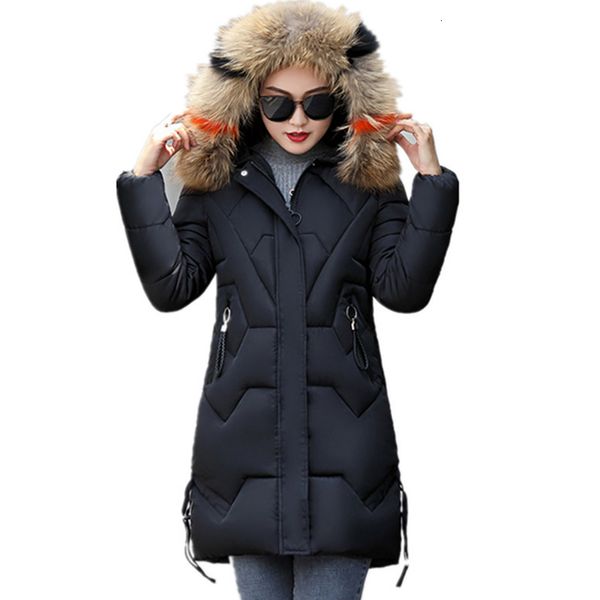 

women long jacket winter female slim parka solid hooded fur collar doudoune femme hiver plus size cotton padded coats outwear