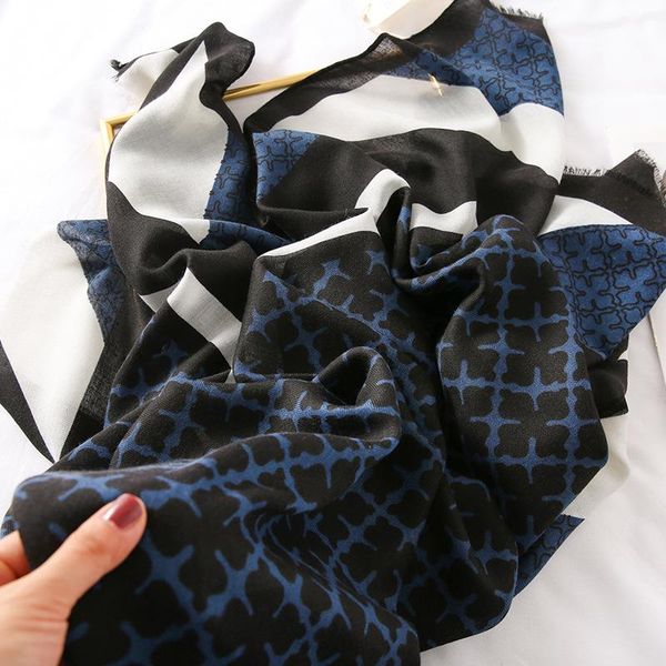 

scarves women scarfs print flower blue bandana fall winter cotton brief warm shawl female vintage clothing mask for face, Blue;gray
