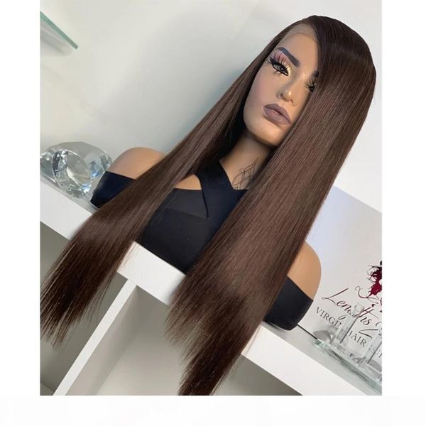 

chocolate brown silky straight malaysia human hair wigs for women lace front 150 density remy human hair wigs, Black;brown