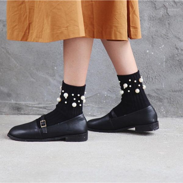 

cute womens socks calcetines harajuku socks skarpetki cute pearl breathable cotton casual w9251, Black;white