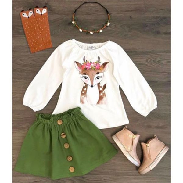 

2020 autumn new 2pcs children toddler kids baby girl clothes set xmas deer +skirts outfit clothing sets lj200819, White