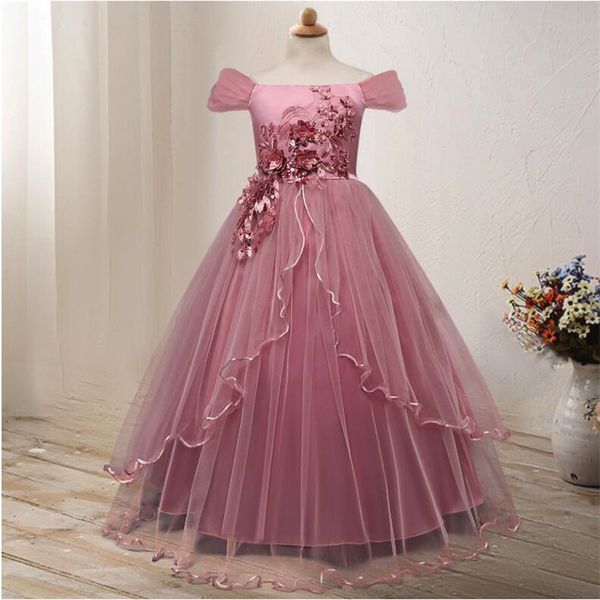 

5-14y wedding dress for kids girls party long dress girl vestido children princess kids lace flower communion dresses christmas t200709, Red;yellow