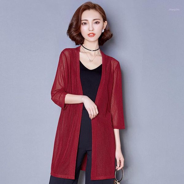 

2020 women summer kimono cardigan mesh transparent sun blouse chiffon loose short plus size shirt solid beach cover ups outwear1, White