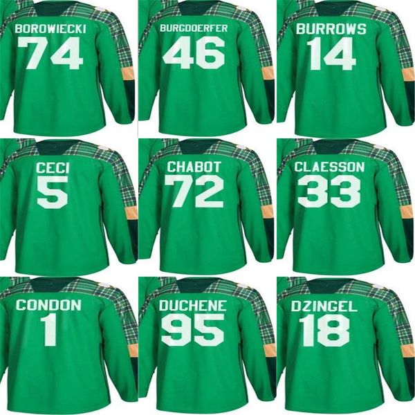 

ottawa senators mens 74 mark borowiec green st. patricks day 46 erik burgdoerfer 14 alex burrows 5 cody ceci thomas chabot hockey jersey, Black;red