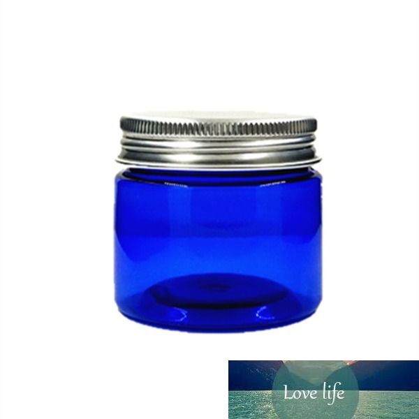 50 ml blaues Haustierglas mit Aluminiumdeckel, Creme-/Kosmetikglas, Kosmetikverpackung, Behälter, Flasche