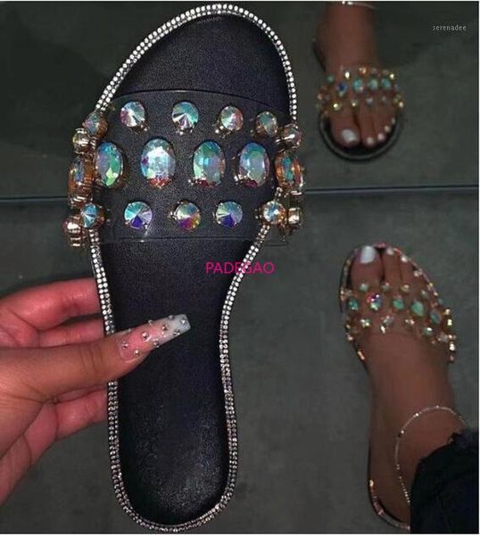 

red/blue snake pattern gem pvc slippers women outdoor candy-colored beach sandals spring summer new ladies bright rhinestones ms1, Black