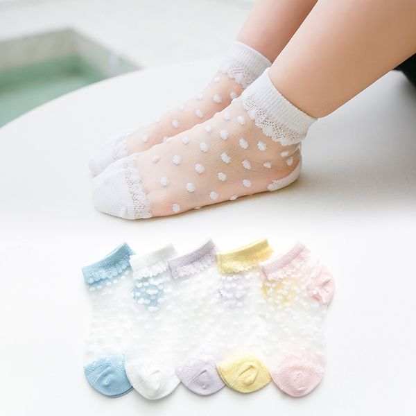 

5 pairs/lot summer girls socks for children kids mesh style baby girl floral socks with elastic lace dot flowers sock wholesale y201009, Pink;yellow
