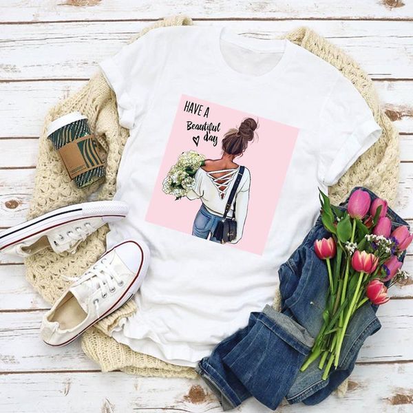 

women summer short sleevekawaii cartoon floral flower print fashion lady t-shirts female t shirt ladies womens clothes, White