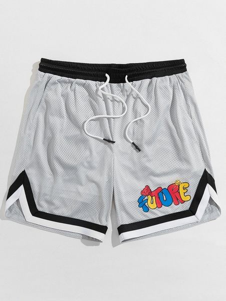 

men cartoon and letter graphic striped trim shorts n0m4#, Black