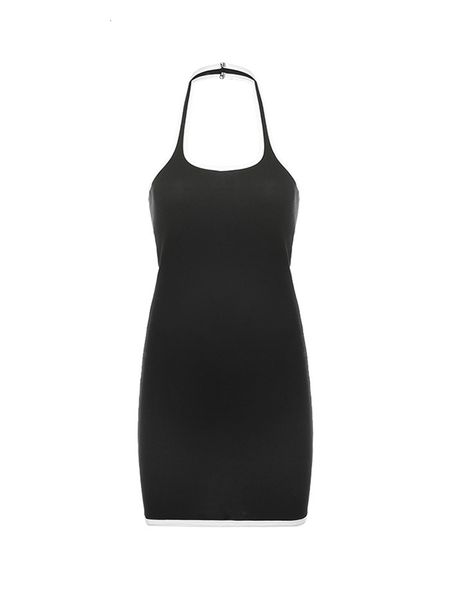 

2021 new concise sports show black body slab halter elastic liner gowns with sleeveless mini female dress tight street style tdb2, Black;gray