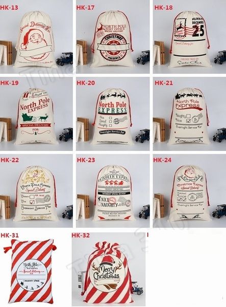 

large canvas drawstring bag santa new monogrammable claus with reindeers, monogramable christmas gifts sack bags a350f1l