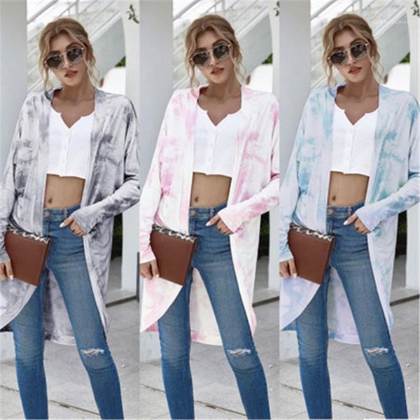 

sleeve cardigan women pullover jackets designer female autumn loose slim mid-length outerwear ladies tie dye coats fashion trend long, Black;brown
