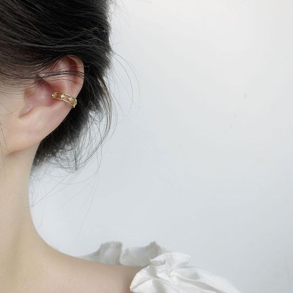 

s925 silver ins small sense of simplicity, 100% cut-out drill ear clip female no ear hole cool wind ornaments, Golden;silver