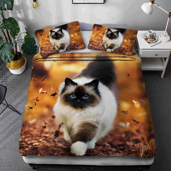 

3d cat печати постельного белья мультфильм пододеяльник набор близнецов король королева утешитель наборы покрывала
