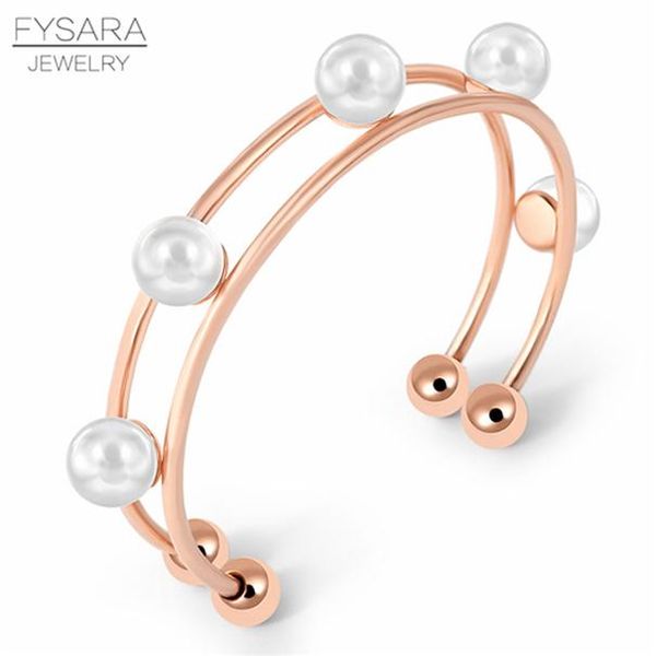 

fysara unique party jewelry simulated pearl bangle stainless steel bracelet for women cuff charm bracelets wedding gift sqcurd new_dhbest, Black