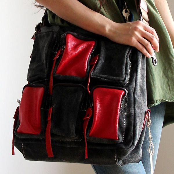 

multi-pocket women large denim handbags casual punk shoulder bag large capacity messenger bags fashion