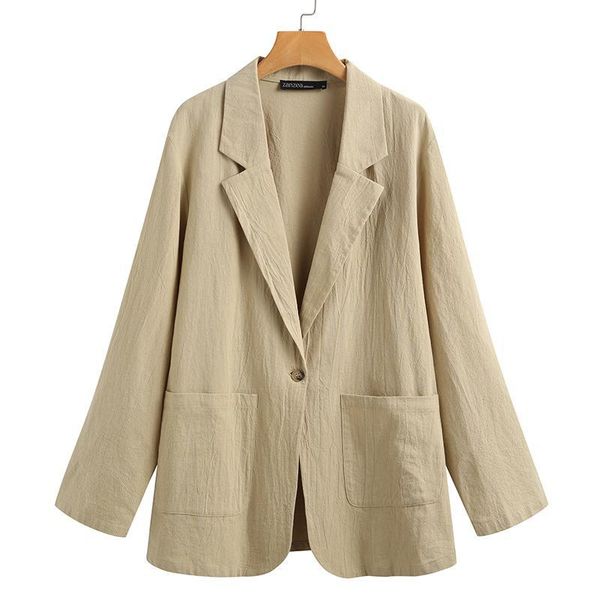 

women's cotton coats 2021 zanzea stylish solid blazers casual long sleeve jackets female single button outwear plus size tunic, White;black