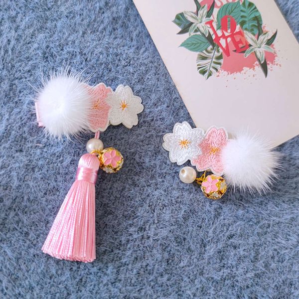 

new year's baby embroidered flower children's hanfu tassel ornament mink hair bell hairpin, Silver