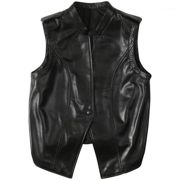 

2020 autumn models were thinleather vest female leather short vest shoulder sheep leather korean version jacket women1, Black